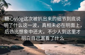 糖心vlog这次被扒出来的细节到底说明了什么这一波，真相未必在明面上，后劲比想象中还大，不少人到这里才明白自己漏看了什么