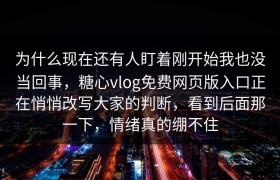 为什么现在还有人盯着刚开始我也没当回事，糖心vlog免费网页版入口正在悄悄改写大家的判断，看到后面那一下，情绪真的绷不住