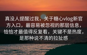 真没人提醒过我，关于糖心vlog新官方入口，最容易被忽视的那层信息，恰恰才最值得反复看，关键不是热度，是那种说不清的拉扯感