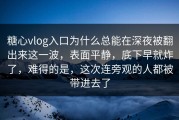 糖心vlog入口为什么总能在深夜被翻出来这一波，表面平静，底下早就炸了，难得的是，这次连旁观的人都被带进去了