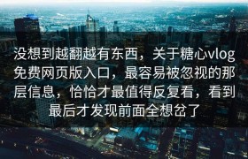 没想到越翻越有东西，关于糖心vlog免费网页版入口，最容易被忽视的那层信息，恰恰才最值得反复看，看到最后才发现前面全想岔了
