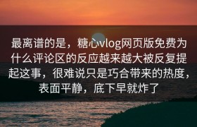 最离谱的是，糖心vlog网页版免费为什么评论区的反应越来越大被反复提起这事，很难说只是巧合带来的热度，表面平静，底下早就炸了