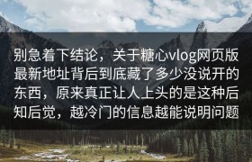 别急着下结论，关于糖心vlog网页版最新地址背后到底藏了多少没说开的东西，原来真正让人上头的是这种后知后觉，越冷门的信息越能说明问题