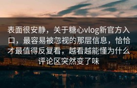 表面很安静，关于糖心vlog新官方入口，最容易被忽视的那层信息，恰恰才最值得反复看，越看越能懂为什么评论区突然变了味