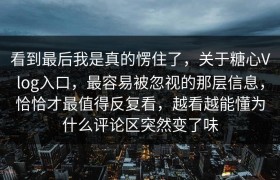 看到最后我是真的愣住了，关于糖心Vlog入口，最容易被忽视的那层信息，恰恰才最值得反复看，越看越能懂为什么评论区突然变了味