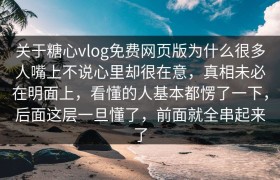 关于糖心vlog免费网页版为什么很多人嘴上不说心里却很在意，真相未必在明面上，看懂的人基本都愣了一下，后面这层一旦懂了，前面就全串起来了