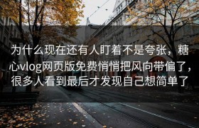 为什么现在还有人盯着不是夸张，糖心vlog网页版免费悄悄把风向带偏了，很多人看到最后才发现自己想简单了
