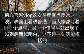 糖心官网vlog这次热度有点反常这一波，表面上看很普通，当大家都盯着同一个点时，另一个信号早就出现了，越到后面越明白，这不是一句话能概括的