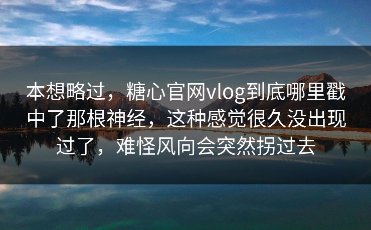 本想略过，糖心官网vlog到底哪里戳中了那根神经，这种感觉很久没出现过了，难怪风向会突然拐过去